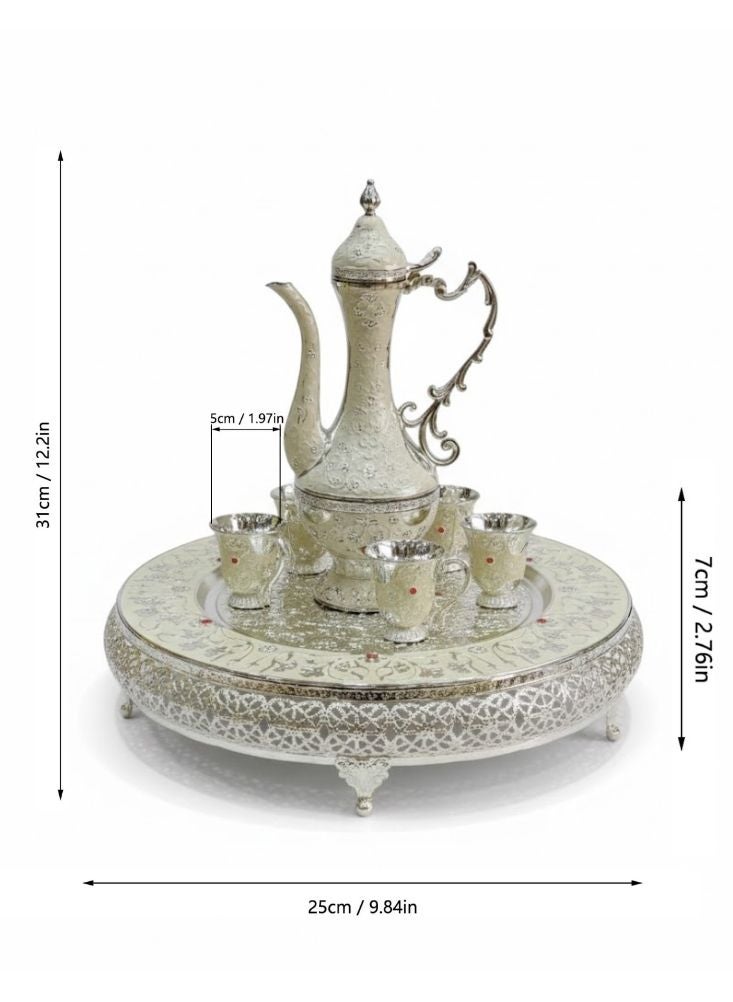 Premium Silver Arabic Dallah Coffee Set with Tray and Matching Cups - Image 3